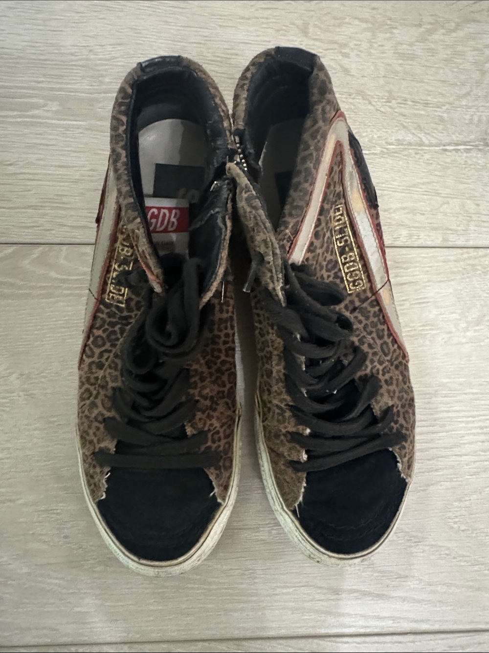 Golden Goose Leopard-Print High-Top Sneakers with Black Toe
